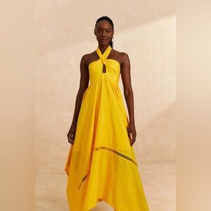 Farm Rio Yellow halter Maxi Dress S like new smoke pet free home